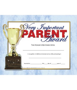 Very Important Parent Award Certificate, 8.5" x 11", Pack of 30