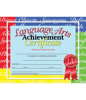 Language Arts Achievement Certificate, 8.5" x 11", Pack of 30