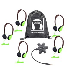 Galaxy Econo-Line of Sack-O-Phones with 5 Green Personal-Sized Headphones, Starfish Jackbox and Carry Bag