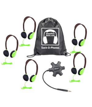 Galaxy Econo-Line of Sack-O-Phones with 5 Green Personal-Sized Headphones, Starfish Jackbox and Carry Bag
