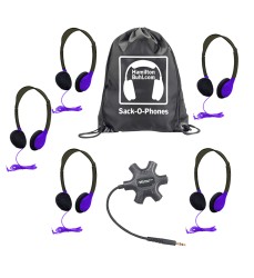 Galaxy Econo-Line of Sack-O-Phones with 5 Purple Personal-Sized Headphones, Starfish Jackbox and Carry Bag