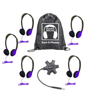 Galaxy Econo-Line of Sack-O-Phones with 5 Purple Personal-Sized Headphones, Starfish Jackbox and Carry Bag