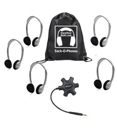 Galaxy Econo-Line of Sack-O-Phones with 5 Personal-Sized HA2 Headphones, Starfish Jackbox and Carry Bag