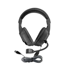 WorkSmart Plus Deluxe Headset - USB with Boom gooseneck microphone, padded headband Leatherette ear cushions