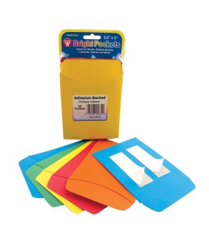 Self Adhesive Library Pockets, 3.5" x 4.875", 6 Each of 5 Colors, Pack of 30