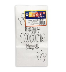 Happy 100th Day Paper Bags, 5" x 3" x 9.75", Pack of 25