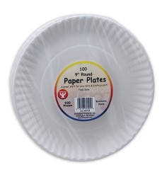 Paper Plates 9", White, Pack of 100