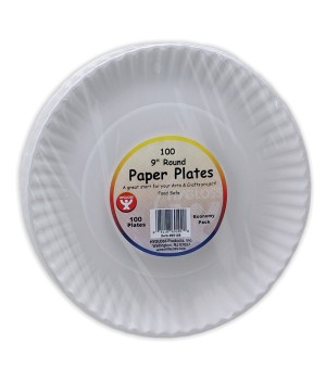 Paper Plates 9", White, Pack of 100