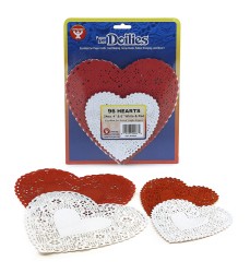 Doilies, White & Red Hearts, 4" & 6", Pack of 96