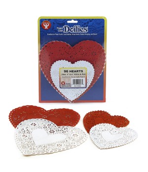 Doilies, White & Red Hearts, 4" & 6", Pack of 96