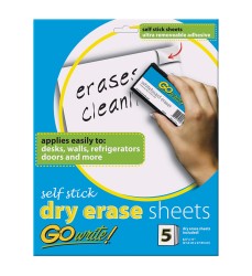 Dry Erase Sheets, Self-Adhesive, White, 8-1/2" x 11", 5 Sheets