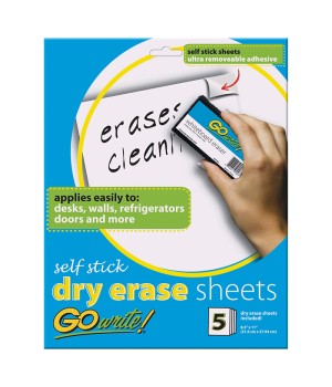 Dry Erase Sheets, Self-Adhesive, White, 8-1/2" x 11", 5 Sheets