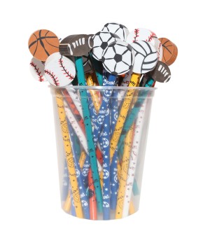 Pencil & Eraser Topper Write-Ons, Sports, Pack of 36