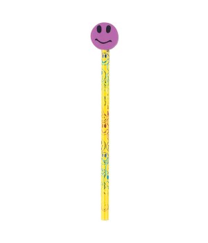 Pencil & Eraser Topper Write-Ons, Smiley Face, Pack of 36
