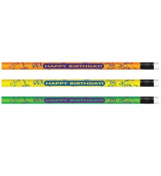 Neon Happy Birthday Pencils, Pack of 12