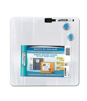 Magnetic Dry-Erase Board with Dry-Erase Marker & Two Magnets, 11.5" x 11.5"