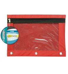 3 Ring Pencil Pouch With Mesh Window, 10" x 7.5", Assorted Colors