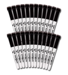 Dry Erase Student Markers with Erasers, Fine Point, Black, Pack of 24