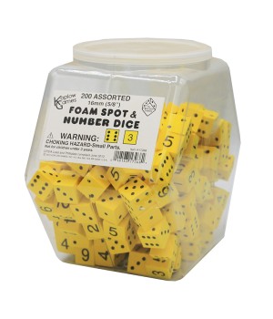 Foam Spot & Number Dice, Yellow, 16mm, Tub of 200