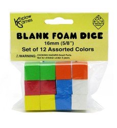Assorted Color Blank 16mm Foam Dice, Pack of 12