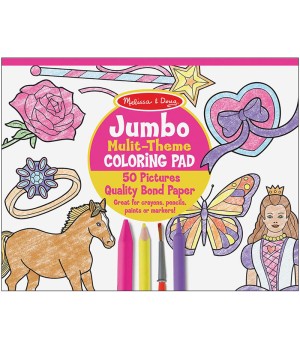 Jumbo 50-Page Kids' Coloring Pad - Horses, Hearts, Flowers, and More