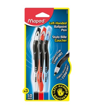 Visio Left-Handed Pen, Assorted Colors, Pack of 3