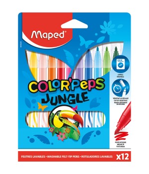 Color'Peps Jungle Fine Tip Ultrawashable Markers, Pack of 12