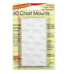 Removable Chart Mounts, 1" x 1", Pack of 40