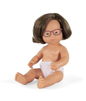 Baby Doll Caucasian Girl With Down Syndrome With Glasses 15'', Polybagged
