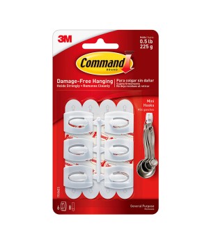 Command Mini Hooks, White, 6 Count