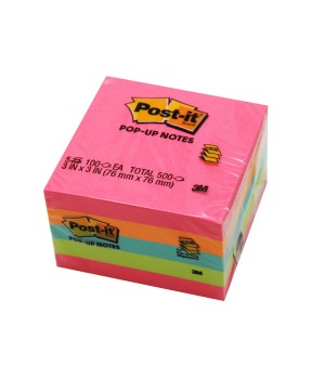 Pop-up Notes, 3" x 3", Neon, 100 Sheets/Pad, 5 Pads