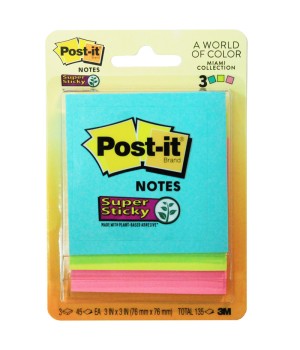 Super Sticky Notes, 3" x 3", Marrakesh Collection, 3 Pads/Pack