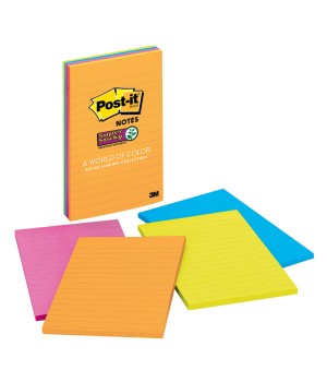 Super Sticky Notes, 4 x 6, Rio de Janeiro Collection, Lined, 4 Pads/Pack