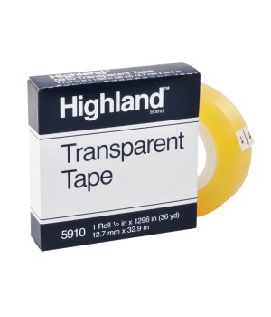 Transparent Tape, 1/2" x 1296" Per Roll, 1" Core