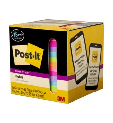 Super Sticky Notes, 3 in. x 3 in., Assorted Bright Colors, 45 Sheets/Pad, 15 Pads/Pack
