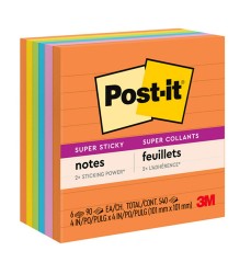 Super Sticky Notes, Energy Boost Collection, 4" x 4" Lined, 90 Sheets/Pad, 6 Pads