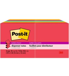 Super Sticky Dispenser Pop-up Notes, 3 in x 3 in, Playful Primaries Collection, 10 Pads