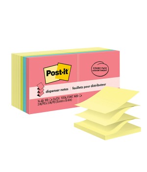 Dispenser Pop-up Notes Value Pack, 3 in x 3 in, Canary Yellow + Assorted, 14 Pads/Pack