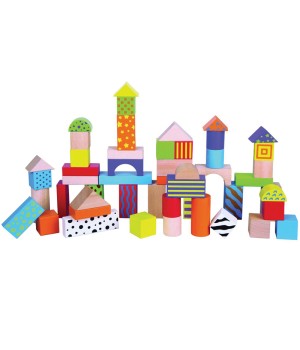 Wooden Blocks Building Set, 50 Pieces