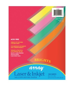 Bright Multi-Purpose Paper, 5 Assorted Colors, 20 lb., 8-1/2" x 11", 100 Sheets