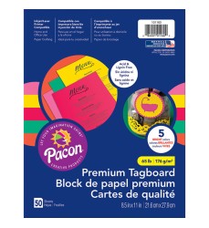 Premium Tagboard, 5 Assorted Bright Colors, 8-1/2" x 11", 50 Sheets