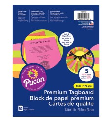 Premium Tagboard, 5 Assorted Hyper Colors, 8-1/2" x 11", 50 Sheets