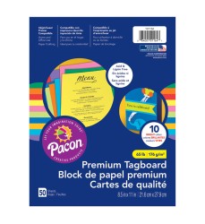 Premium Tagboard, 10 Assorted Bright Colors, 8-1/2" x 11", 50 Sheets
