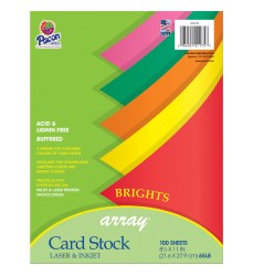 Bright Card Stock, 5 Assorted Colors, 8-1/2" x 11", 100 Sheets