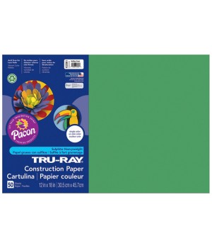 Construction Paper, Holiday Green, 12" x 18", 50 Sheets