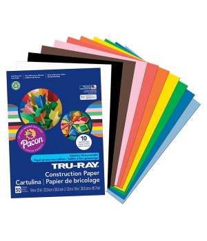 Construction Paper, Standard Assorted, 9" x 12", 50 Sheets