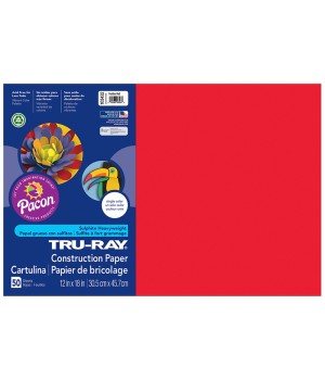 Construction Paper, Festive Red, 12" x 18", 50 Sheets