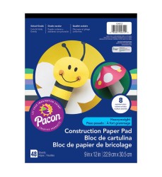Heavyweight Construction Paper Pad, 8 Assorted Colors, 9" x 12", 48 Sheets