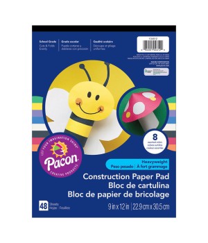 Heavyweight Construction Paper Pad, 8 Assorted Colors, 9" x 12", 48 Sheets