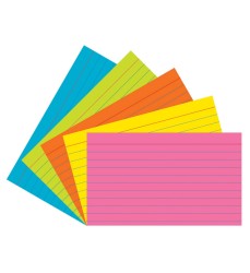 Index Cards, 5 Super Bright Assorted Colors, Ruled, 1/4" 3" x 5", 75 Cards